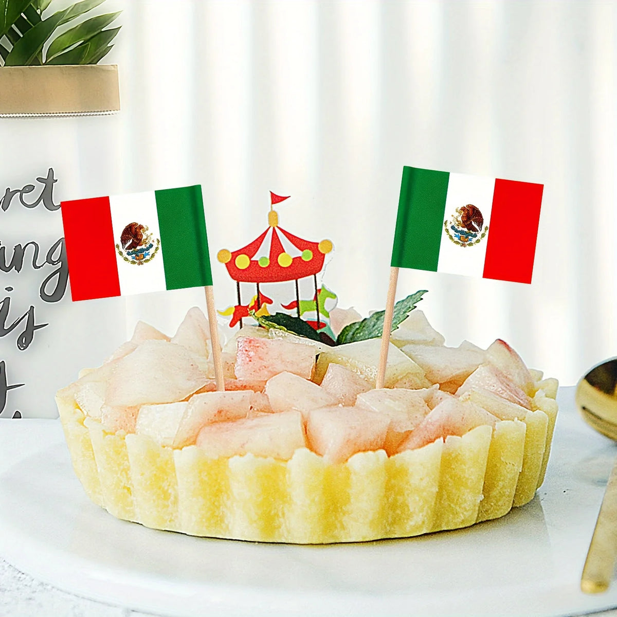 100pcs Mexican Toothpick Flags, Cupcake Topper Decorated With Mexican Flag, Mini Baton Flag Decorated With Food Picks