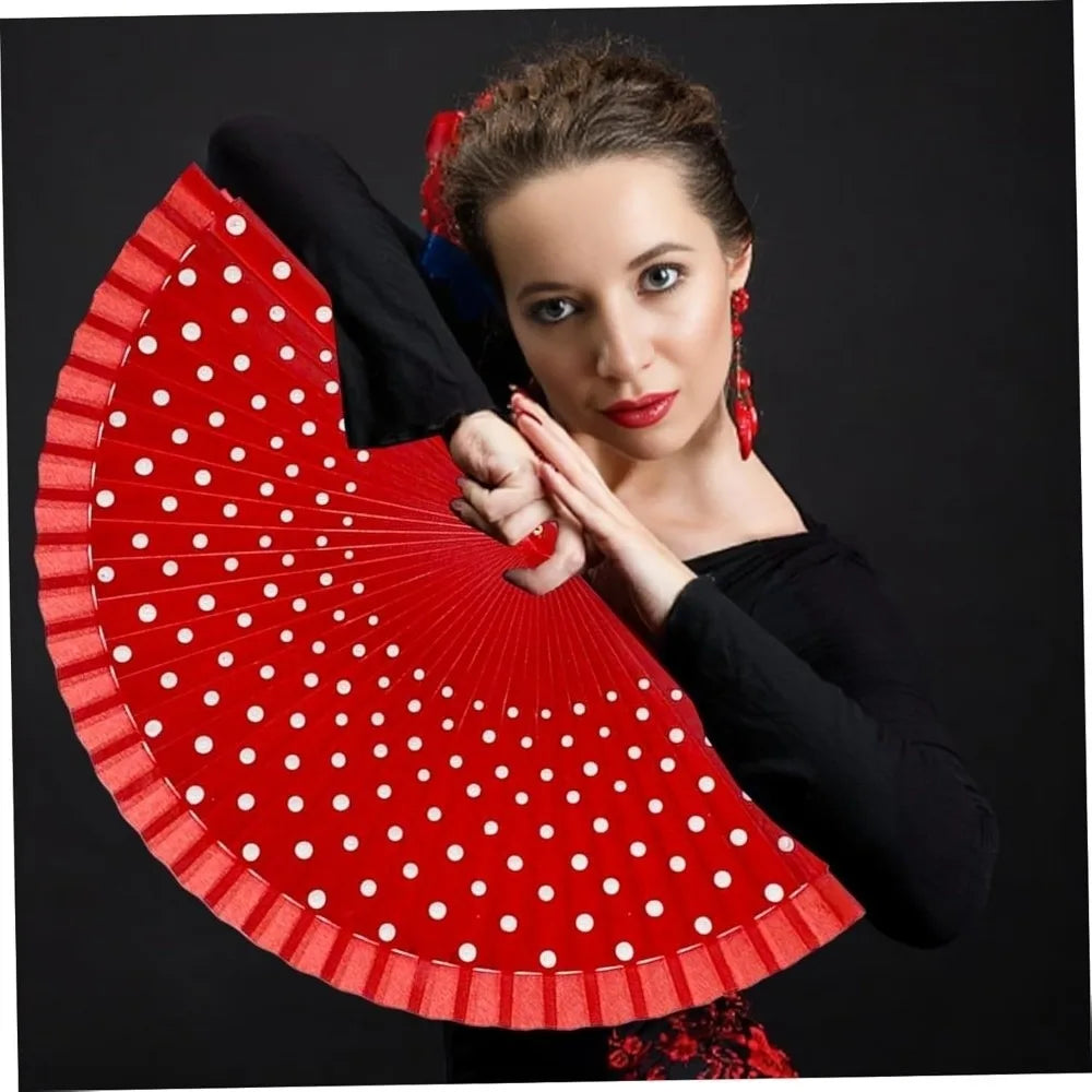 Elegant Accessory Wood Flamenco Fan Handheld Classical Spanish Fan Dots Pattern Decorative Hand Fan Dance Parties