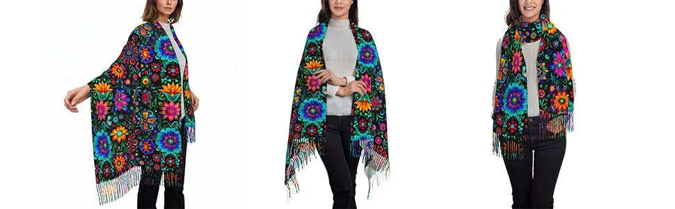 Mexican Vintage Flroal Shawl Wrap Scarf Rebozos Mexicanos Mexican Dress for Women Soft Warm