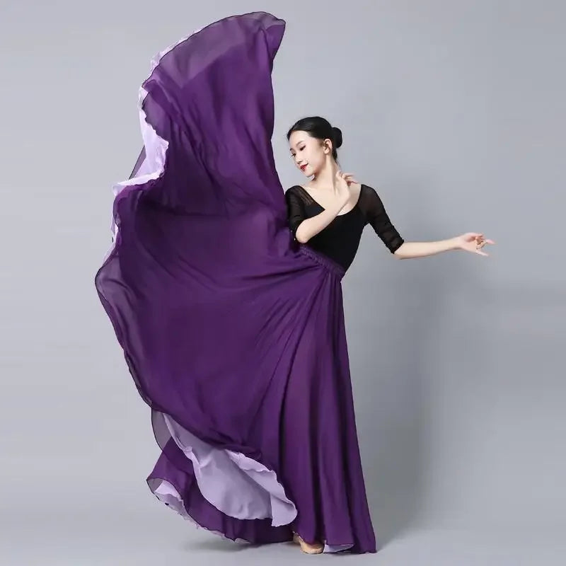 Flamenco Chiffon 720 Degrees Dance Skirt For Women Solid Color Long Dancer Practice Wear Skirts Chinese Style Skirt With Big Hem