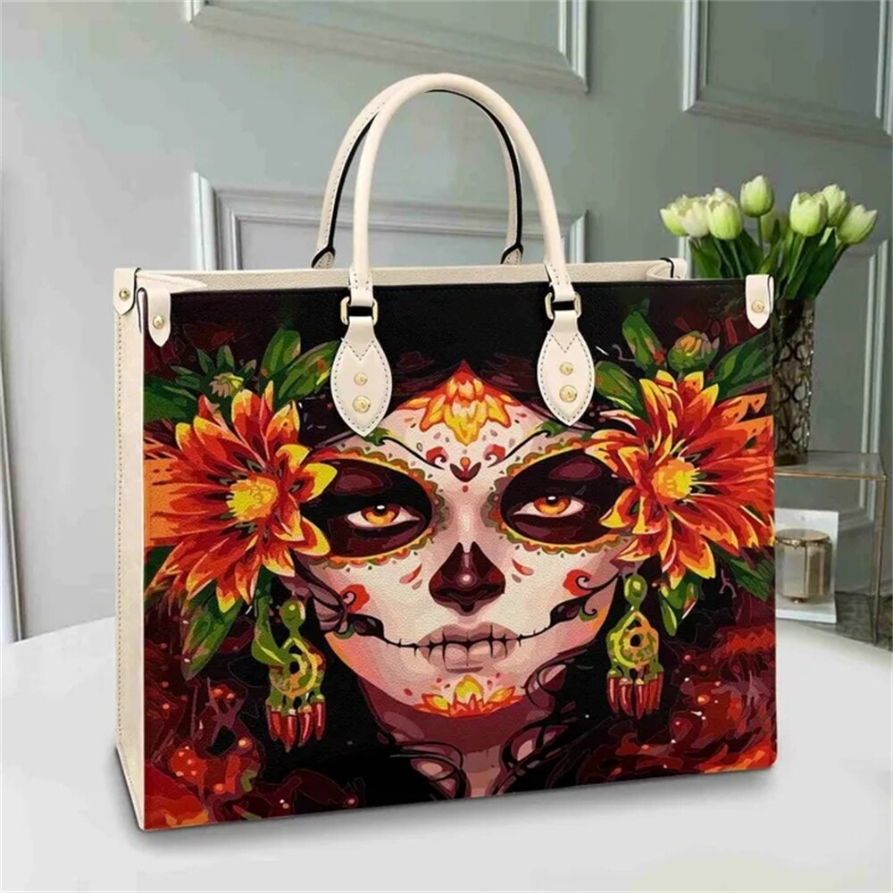Gothic Hand Bags For Women Catrina Calavera Sugar Skull Girls Print Shoulder Bags Mexican Art Female Luxury Pu Leather Crossbody