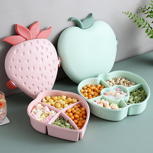 New Kawaii Strawberry Bowl Fruit Candy Storage Box With Lid Creative Modern Plastic Snack Dried Fruit Storage Box Organizer