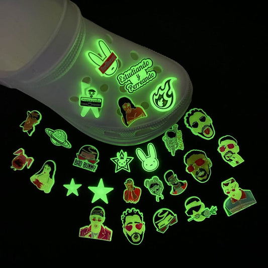 1pcs Luminous Bad Bunny Croc Charms PVC Glow in the dark Shoe Decorations for Clogs Sandals Wristband Accessories Party Gifts