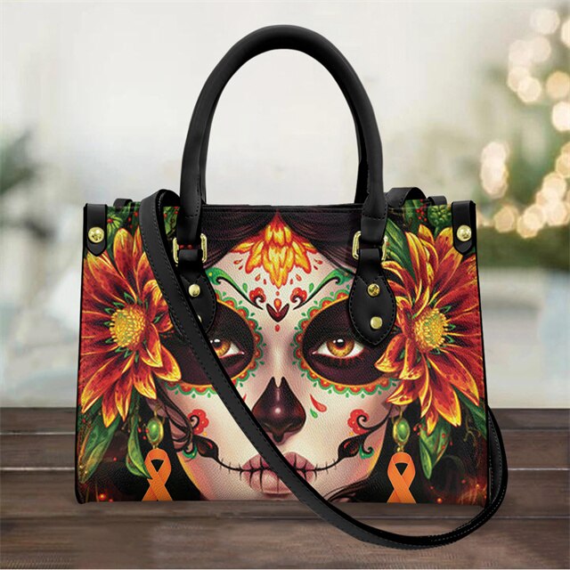 Gothic Hand Bags For Women Catrina Calavera Sugar Skull Girls Print Shoulder Bags Mexican Art Female Luxury Pu Leather Crossbody