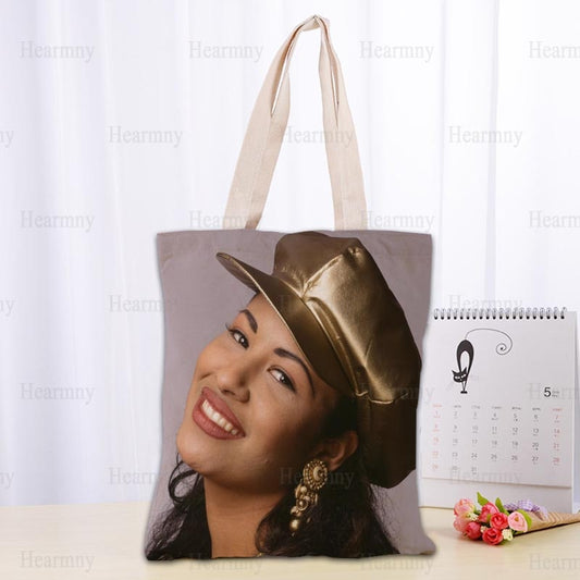 Custom Selena Quintanilla Tote Bag Popular Foldable Shopping Bag Reusable Eco Large Unisex Canvas Fabric Shoulder Bag Tote 0409