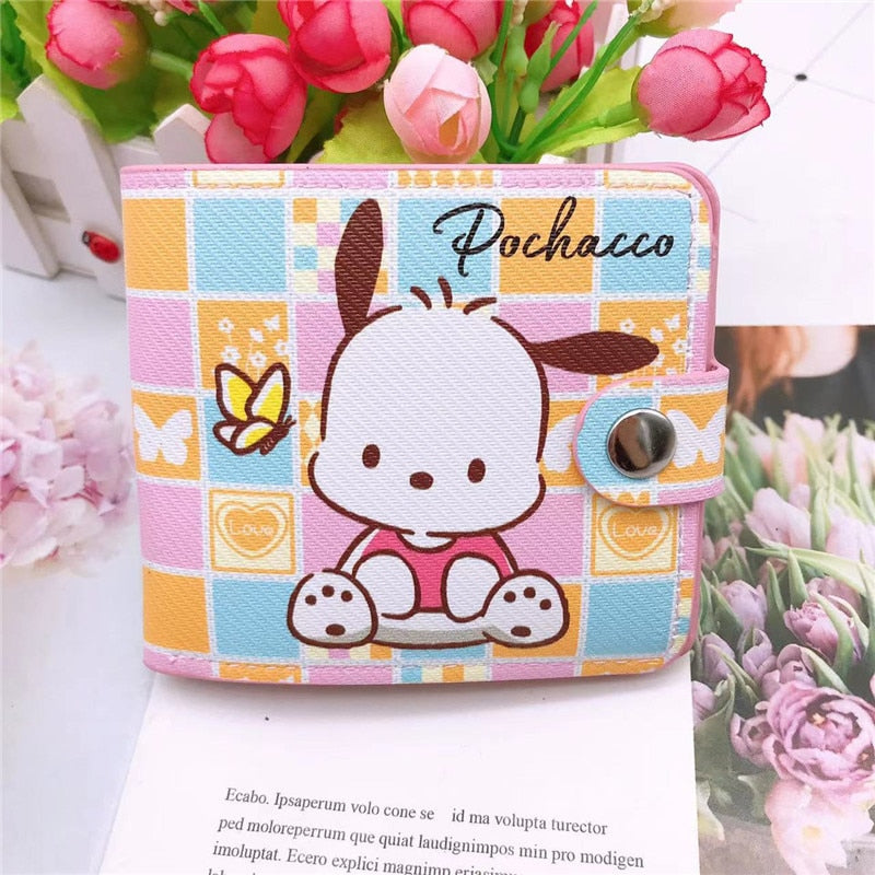 Kawaii Hello Kitty Cinnamoroll My Melody Kuromi Sanrios New Pu Casual Money Bag Coin Purse Card Holder Wallet with Buttons