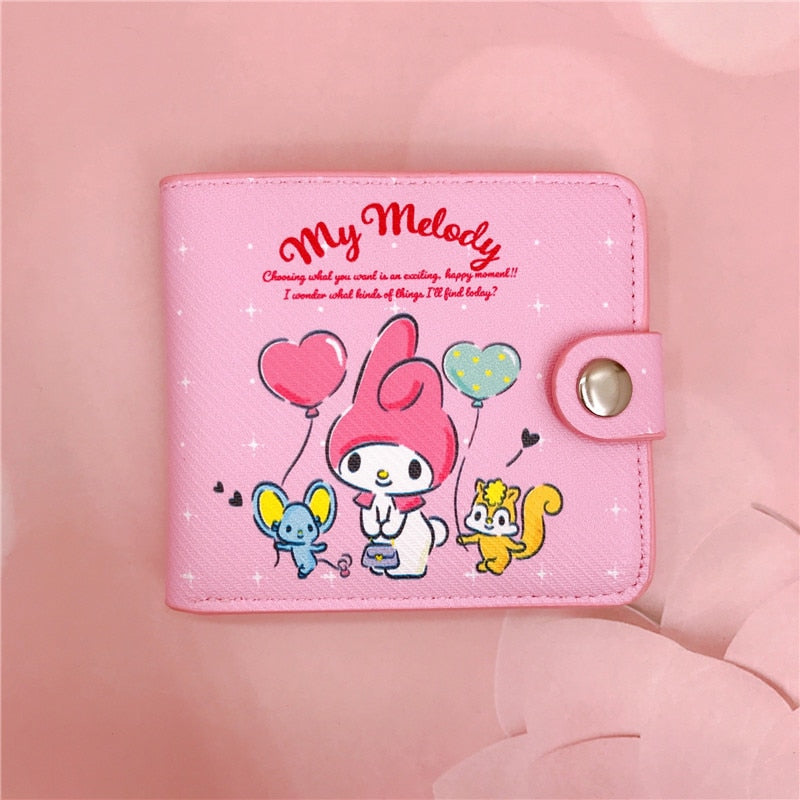 Kawaii Hello Kitty Cinnamoroll My Melody Kuromi Sanrios New Pu Casual Money Bag Coin Purse Card Holder Wallet with Buttons