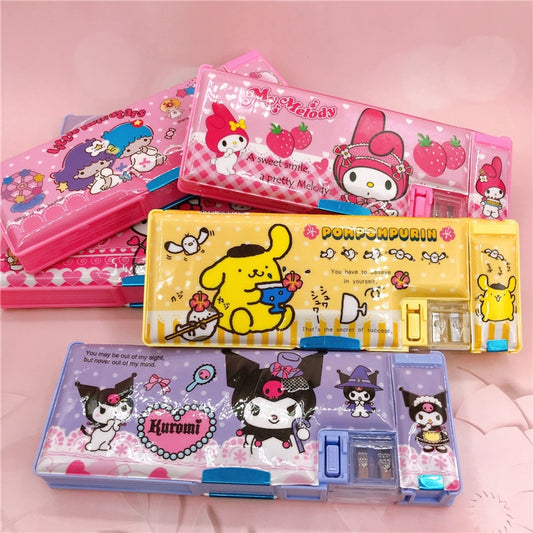 Creative Sanrio Kuromi Double Sided Magnetic Pencil Case Cinnamoroll Dog My Melody Student Multifunctional Pencil Case