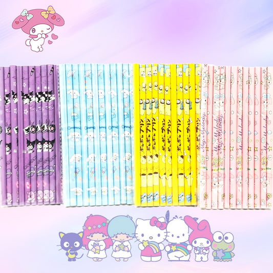 12Pcs Set Sanrio Pencils Students Stationery Pupil Anime My Melody Kuromi Cinnamoroll Cute Practical School Supplies Kids Gifts