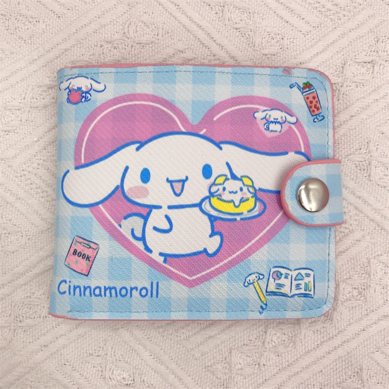 Kawaii Hello Kitty Cinnamoroll My Melody Kuromi Sanrios New Pu Casual Money Bag Coin Purse Card Holder Wallet with Buttons