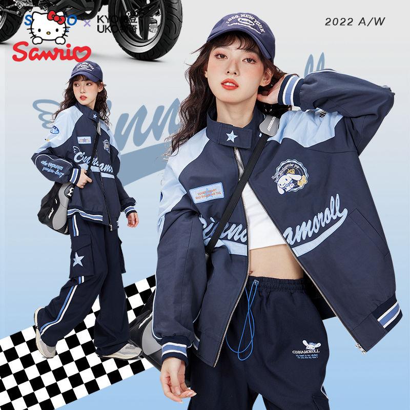 Sanrio Kawaii Cinnamoroll Biker Punching Cartoon Female Winter Loose Jacket Pants Warm Windproof Jacket Couple Clothes Gift