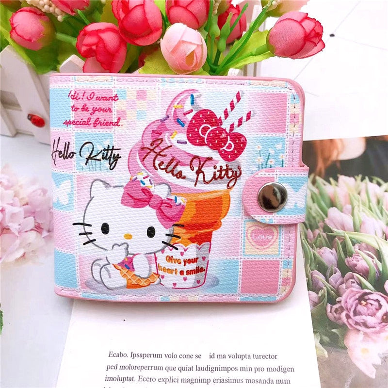 Kawaii Hello Kitty Cinnamoroll My Melody Kuromi Sanrios New Pu Casual Money Bag Coin Purse Card Holder Wallet with Buttons