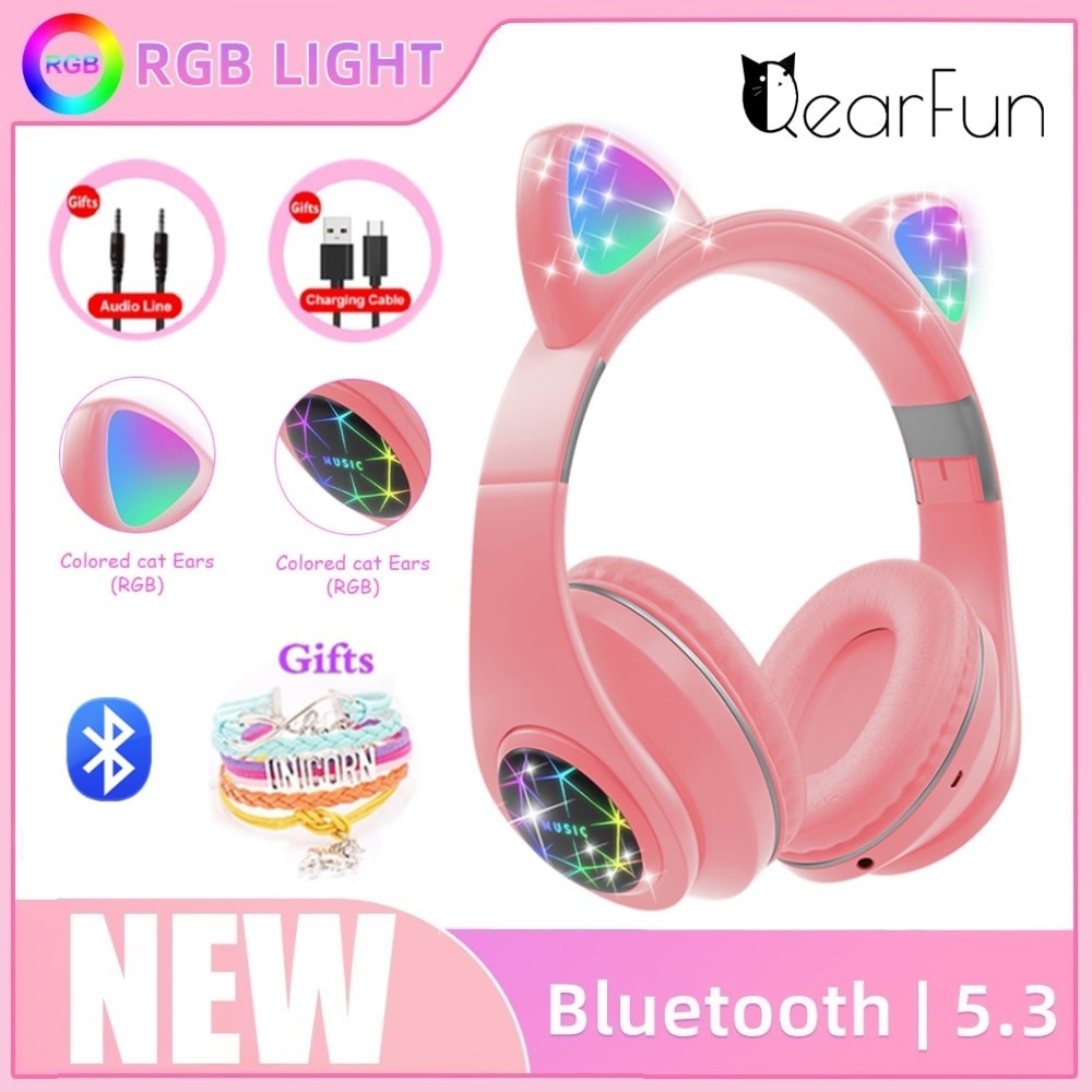 Cat Ears Earphones Wireless Headphones Music Stereo Blue-tooth Headphone With Mic Children Daughter fone Gamer Headset Kid Gifts