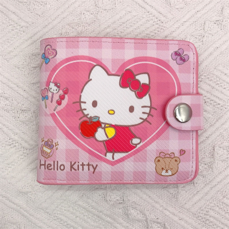 Kawaii Hello Kitty Cinnamoroll My Melody Kuromi Sanrios New Pu Casual Money Bag Coin Purse Card Holder Wallet with Buttons