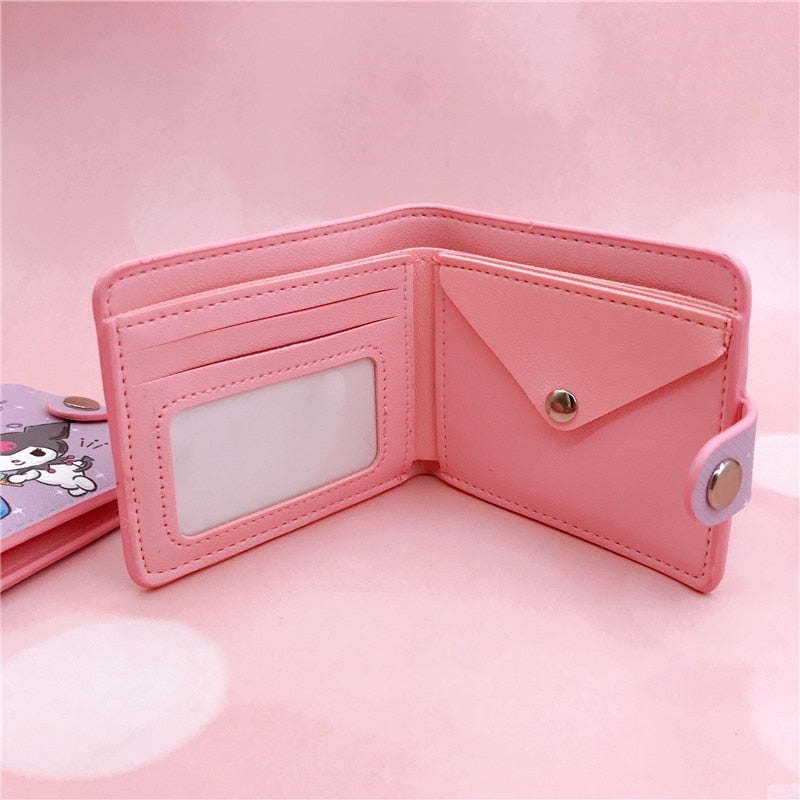 Kawaii Hello Kitty Cinnamoroll My Melody Kuromi Sanrios New Pu Casual Money Bag Coin Purse Card Holder Wallet with Buttons