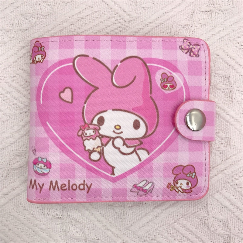 Kawaii Hello Kitty Cinnamoroll My Melody Kuromi Sanrios New Pu Casual Money Bag Coin Purse Card Holder Wallet with Buttons