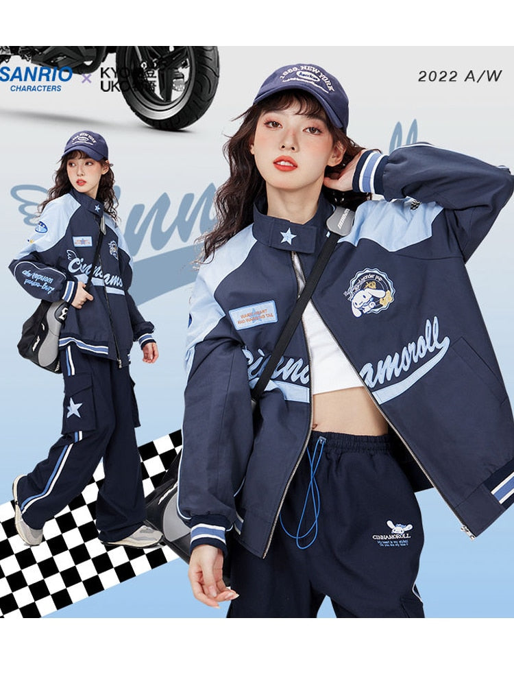 Sanrio Kawaii Cinnamoroll Biker Punching Cartoon Female Winter Loose Jacket Pants Warm Windproof Jacket Couple Clothes Gift