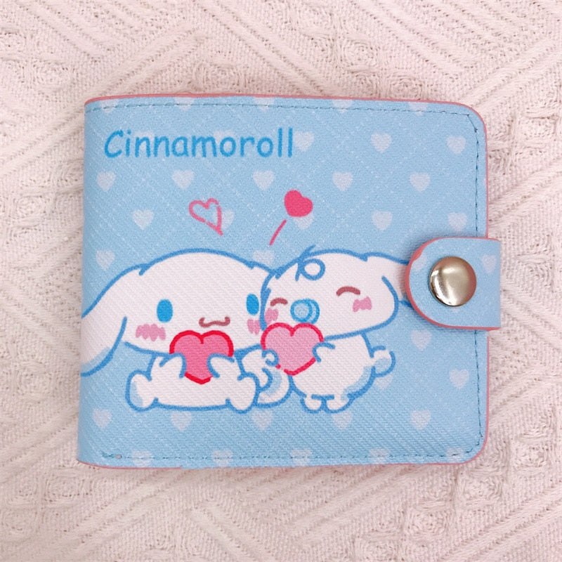 Kawaii Hello Kitty Cinnamoroll My Melody Kuromi Sanrios New Pu Casual Money Bag Coin Purse Card Holder Wallet with Buttons