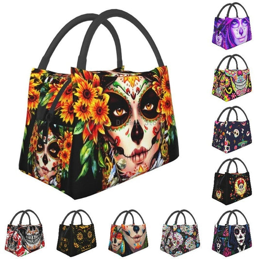 Catrina Thermal Insulated Lunch Bag Women Mexican Sugar Skull Girl Portable Lunch Tote for Office Outdoor Storage Meal Food Box