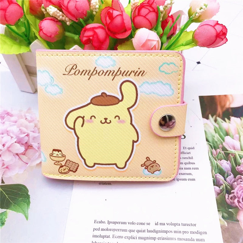 Kawaii Hello Kitty Cinnamoroll My Melody Kuromi Sanrios New Pu Casual Money Bag Coin Purse Card Holder Wallet with Buttons