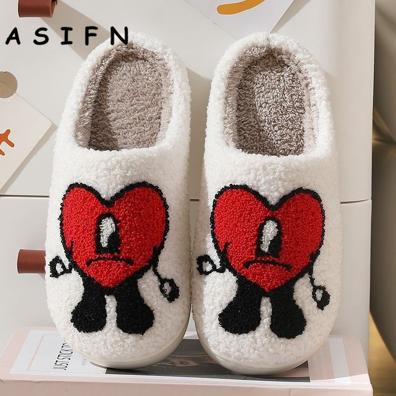 ASIFN Winter Home Warm Women Slippers House Girl Fur Cute Bad Bunny Love Cushion Slides Bedroom Ladies Cotton Female Plush Shoes