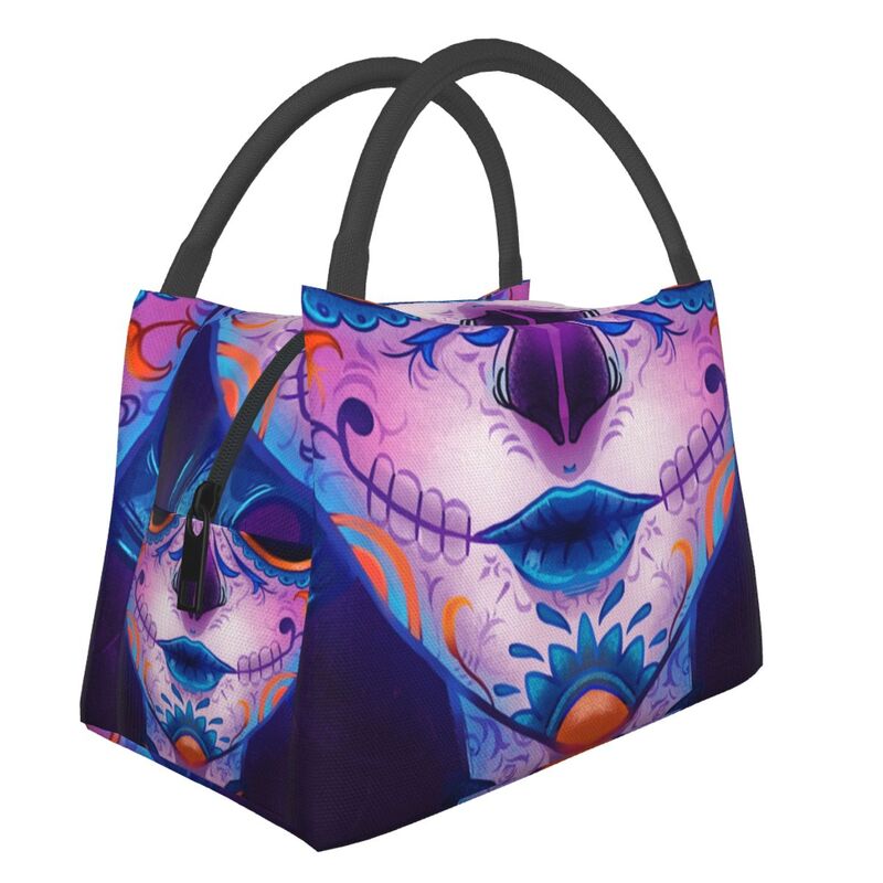 Catrina Thermal Insulated Lunch Bag Women Mexican Sugar Skull Girl Portable Lunch Tote for Office Outdoor Storage Meal Food Box