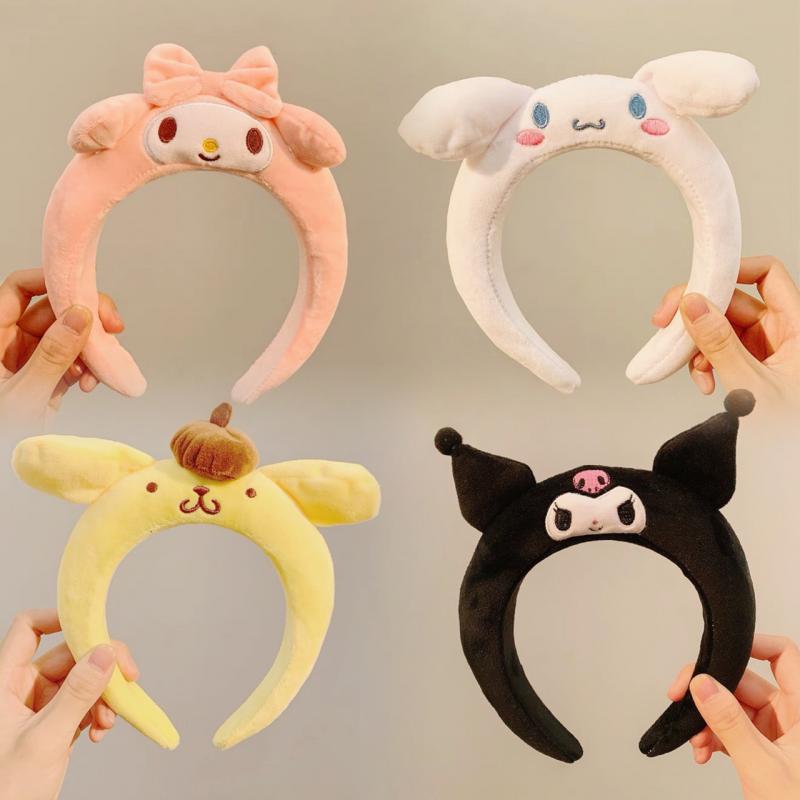 Kawaii Hair Band Sanrio My Melody Kuromi Cinnamoroll Pompom Purin Hair Accessories Anime Cute Cartoon Plush Headdress Girls Gift